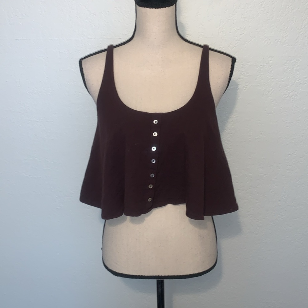 Zara Dark Brown Button-Front Crop Tank